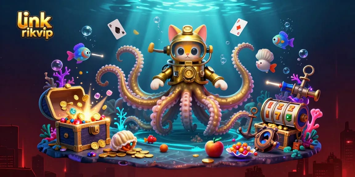 Engage with the exciting link rikvip experience featuring a kraken and unique gambling elements.