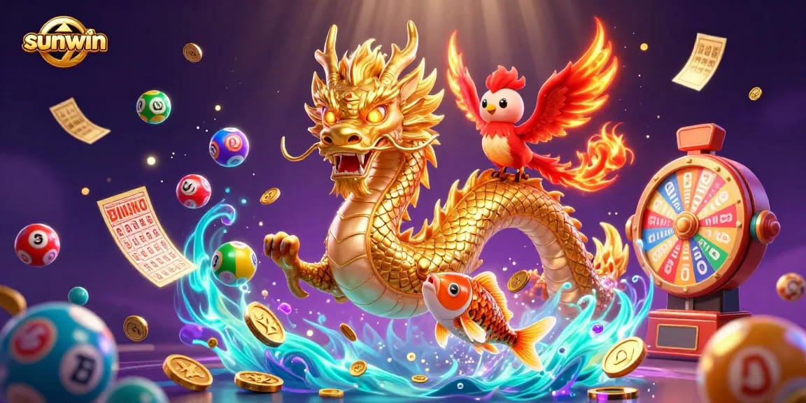Experience thrilling gameplay with sunwin's vibrant, 3D illustration featuring dynamic casino elements.
