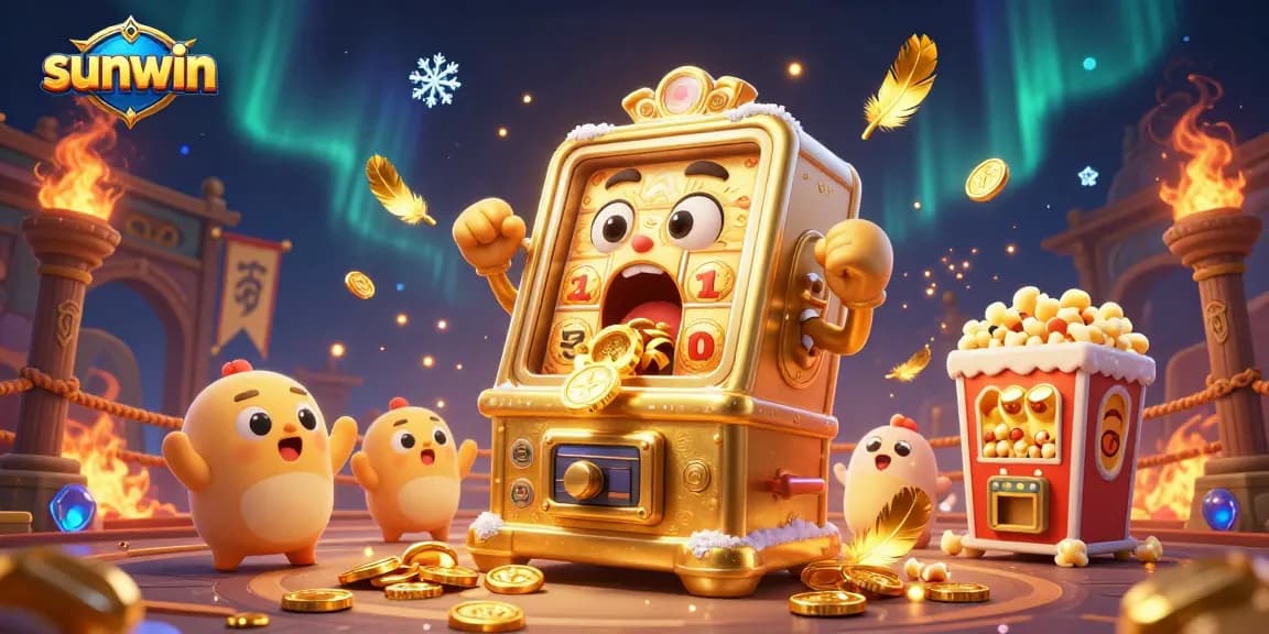 sunwin slot machine surprises with jackpots as gold coins rain down, exciting gambling scene