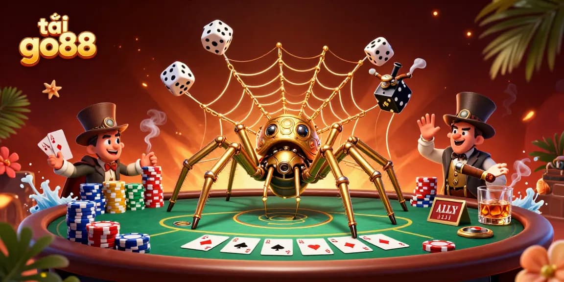Engage in thrilling gameplay while tải go88 and encounter a steampunk scene with poker elements.