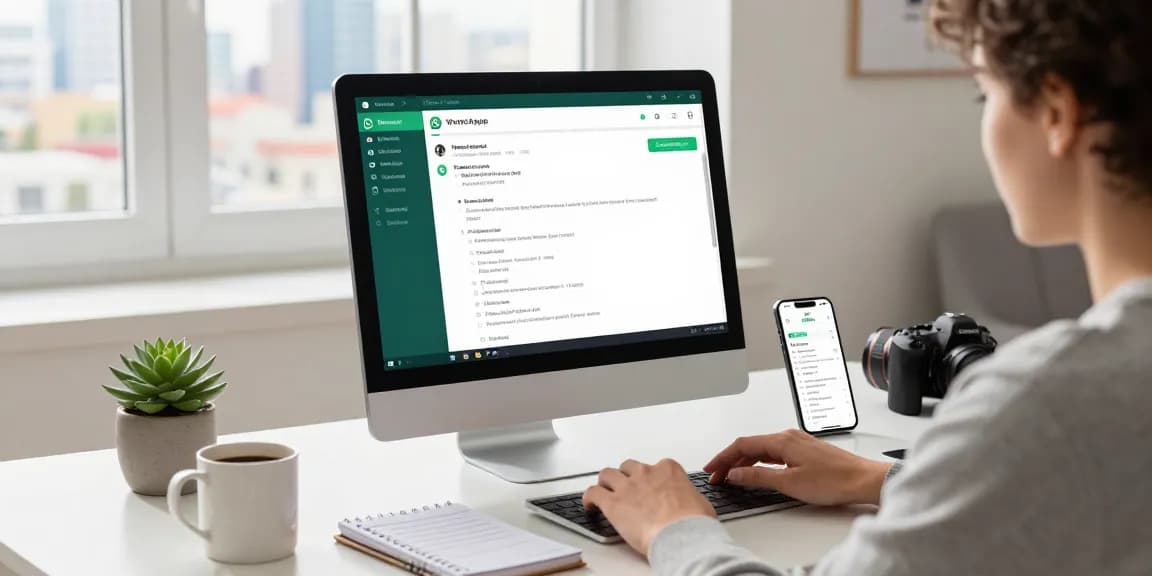 User effortlessly using WhatsApp電腦版 on a sleek desktop in a modern home office.