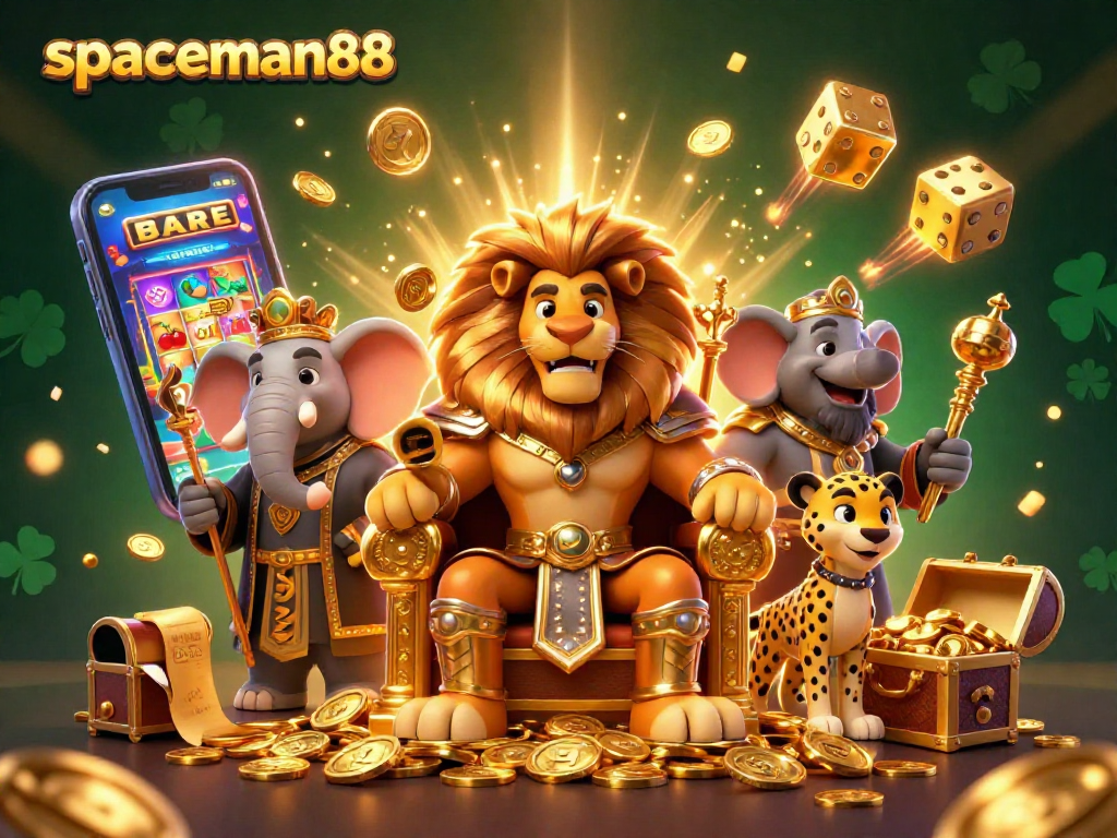 Experience thrilling slots with spaceman88 in a vibrant, animated casino scene bursting with excitement.