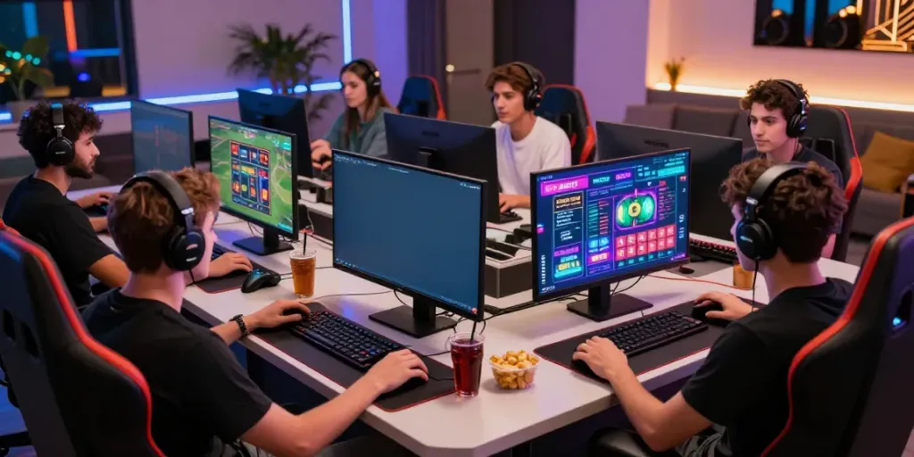 Exciting players at DEBET.com gaming stations showcasing vibrant live games.