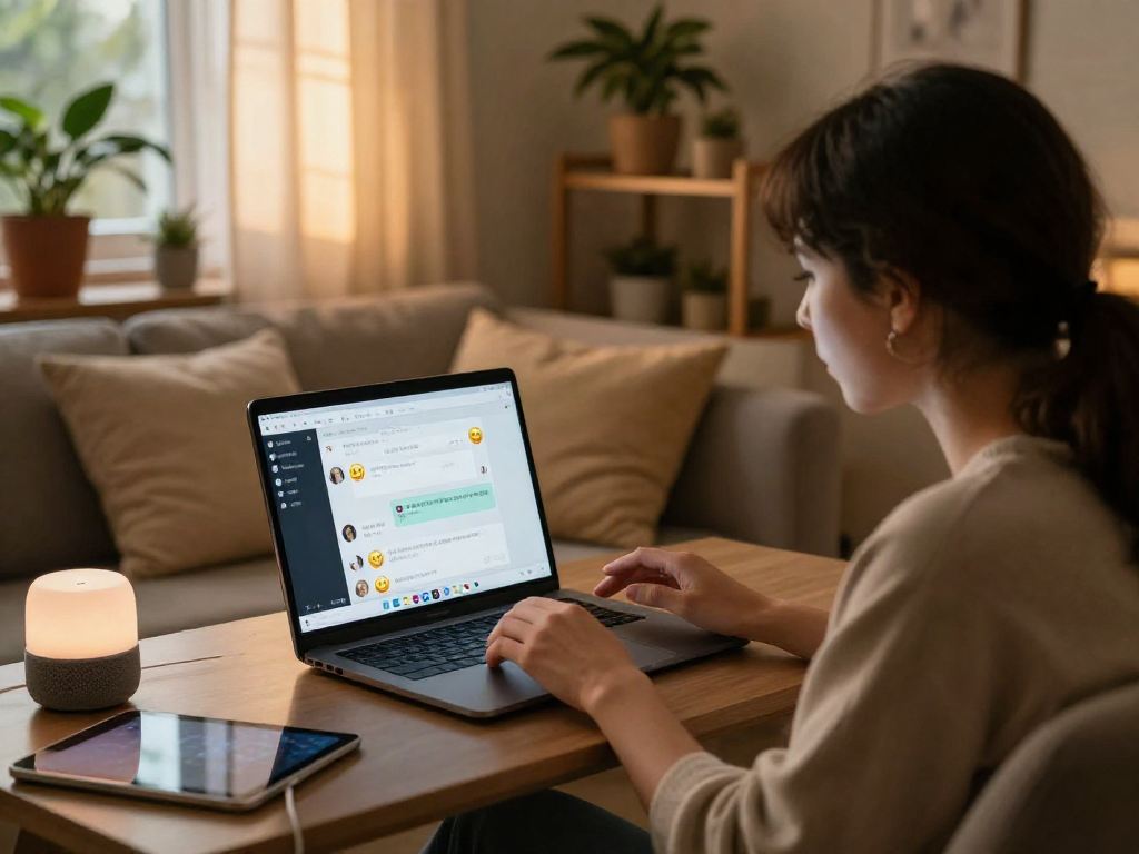 Engaging ai porn chat experience in a cozy living room with modern tech setup.