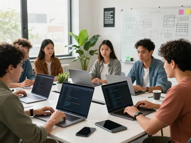 An energetic tech workspace showcasing instant indexing collaboration with developers and devices.