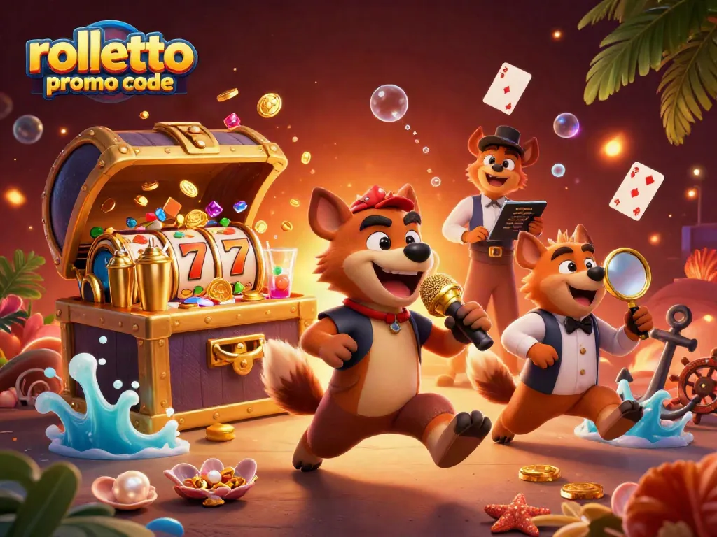Engage with the rolletto promo code at a vibrant casino scene with hyenas enjoying games and drinks.