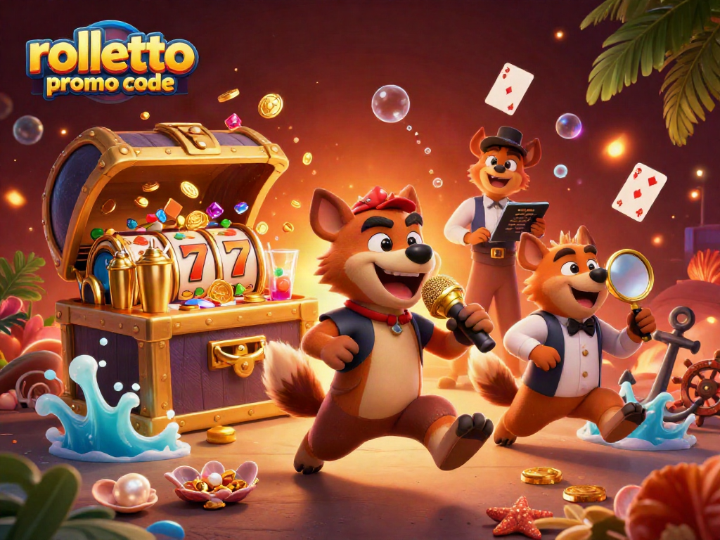 Engage with the rolletto promo code at a vibrant casino scene with hyenas enjoying games and drinks.
