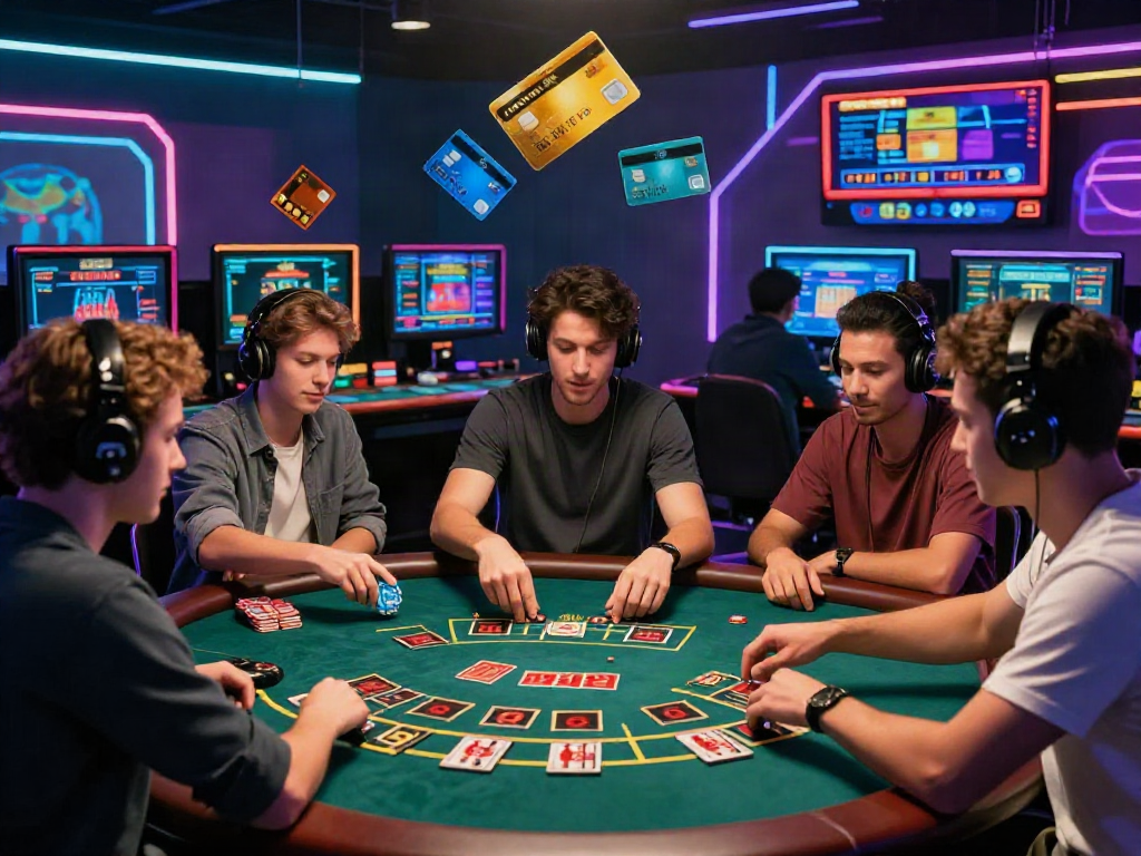 Excited players experiencing credit card casinos in a vibrant, immersive online gaming environment.
